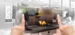 Using hands to frame kitchen concept